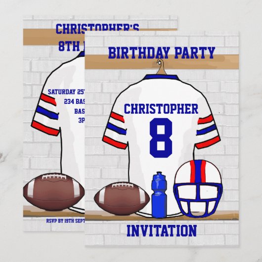 Gepersonaliseerd wit RB Football Jersey Birthday Kaart (Voorkant / Achterkant)