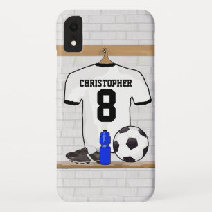 Gepersonaliseerd wit zwart Football Soccer Jersey iPhone XR Hoesje