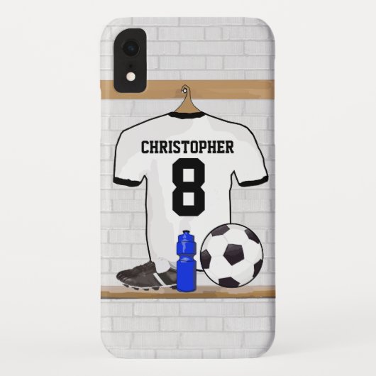 Gepersonaliseerd wit zwart Football Soccer Jersey Case-Mate iPhone Case (Achterkant)