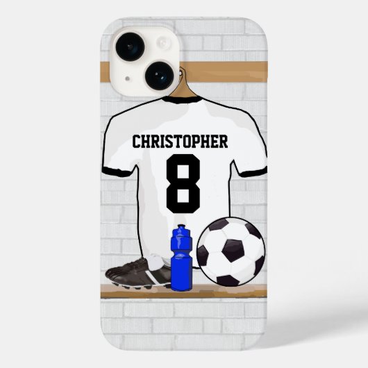 Gepersonaliseerd wit zwart Football Soccer Jersey Case-Mate iPhone Case (Achterkant)