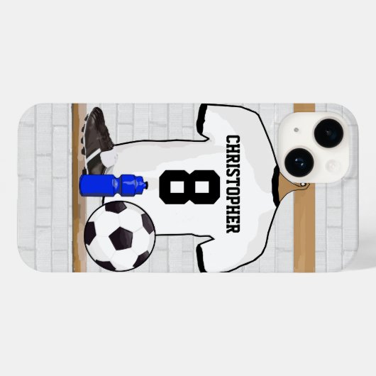 Gepersonaliseerd wit zwart Football Soccer Jersey Case-Mate iPhone Case (Achterkant (horizontaal))