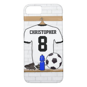 Gepersonaliseerd wit zwart Football Soccer Jersey iPhone 8/7 Hoesje