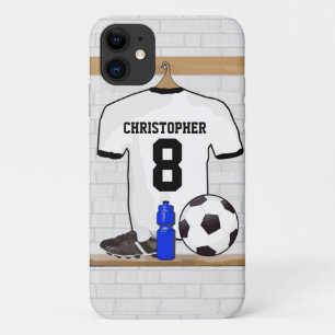 Gepersonaliseerd wit zwart Football Soccer Jersey Case-Mate iPhone Case