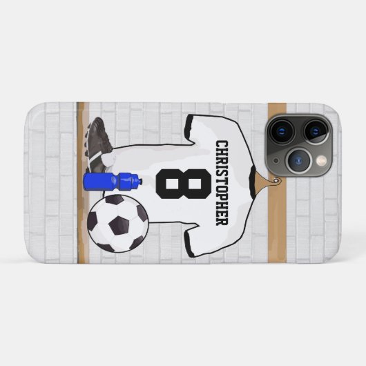 Gepersonaliseerd wit zwart Football Soccer Jersey Case-Mate iPhone Case (Achterkant (horizontaal))