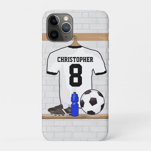 Gepersonaliseerd wit zwart Football Soccer Jersey Case-Mate iPhone Case (Achterkant)