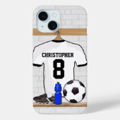 Gepersonaliseerd wit zwart Football Soccer Jersey Case-Mate iPhone Case (Achterkant)