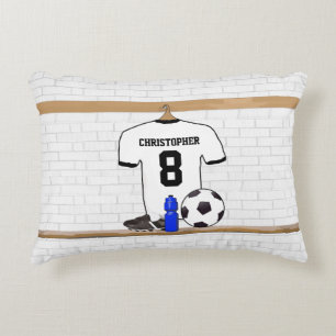 Gepersonaliseerd wit zwart Football Soccer Jersey Decoratief Kussen