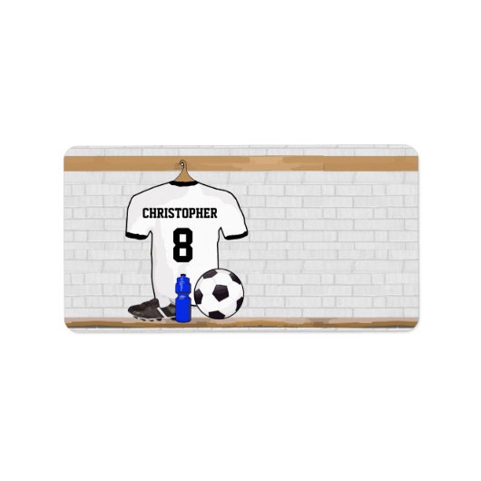 Gepersonaliseerd wit zwart Football Soccer Jersey Etiket (Voorkant)