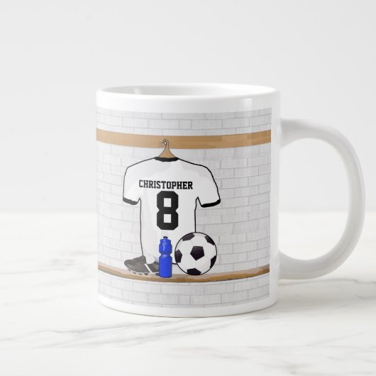 Gepersonaliseerd wit zwart Football Soccer Jersey Grote Koffiekop (Rechts)