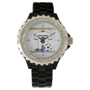 Gepersonaliseerd wit zwart Football Soccer Jersey Horloge