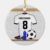 Gepersonaliseerd wit zwart Football Soccer Jersey Keramisch Ornament (Voorkant)