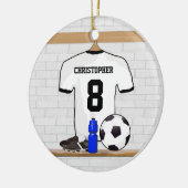 Gepersonaliseerd wit zwart Football Soccer Jersey Keramisch Ornament (Links)