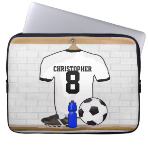 Gepersonaliseerd wit zwart Football Soccer Jersey Laptop Sleeve