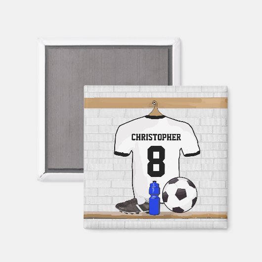 Gepersonaliseerd wit zwart Football Soccer Jersey Magneet (Voorkant / Achterkant)
