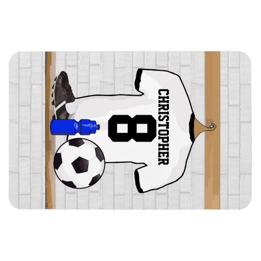 Gepersonaliseerd wit zwart Football Soccer Jersey Magneet (Horizontaal)