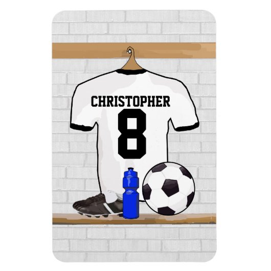 Gepersonaliseerd wit zwart Football Soccer Jersey Magneet (Verticaal)