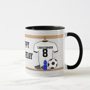 Gepersonaliseerd wit zwart Football Soccer Jersey Mok