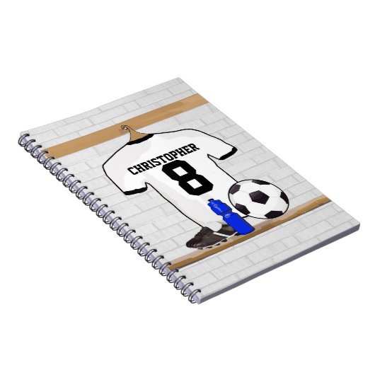 Gepersonaliseerd wit zwart Football Soccer Jersey Notitieboek (Rechterzijde)