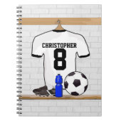 Gepersonaliseerd wit zwart Football Soccer Jersey Notitieboek (Voorkant)