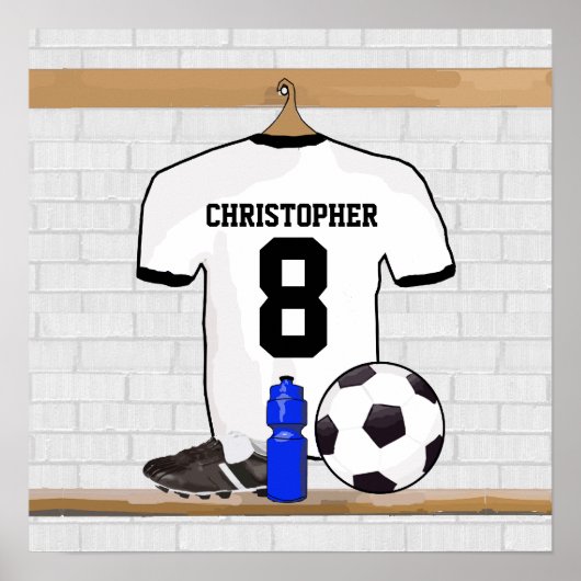 Gepersonaliseerd wit zwart Football Soccer Jersey Poster (Voorkant)