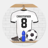 Gepersonaliseerd wit zwart Football Soccer Jersey Ronde Sticker (Voorkant)