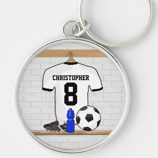 Gepersonaliseerd wit zwart Football Soccer Jersey Sleutelhanger (Voorkant)