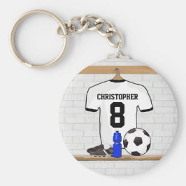 Gepersonaliseerd wit zwart Football Soccer Jersey Sleutelhanger