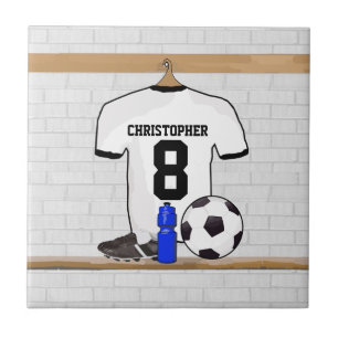 Gepersonaliseerd wit zwart Football Soccer Jersey Tegeltje