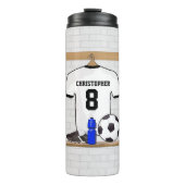 Gepersonaliseerd wit zwart Football Soccer Jersey Thermosbeker (Voorkant)