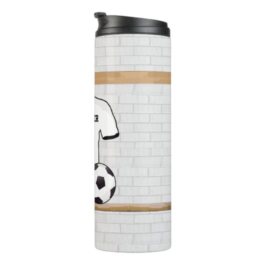 Gepersonaliseerd wit zwart Football Soccer Jersey Thermosbeker (Geroteerd rechts)