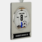 Gepersonaliseerd wit zwart Football Soccer Jersey Verzilverd Banner Ornament (Rechts)