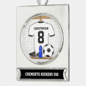 Gepersonaliseerd wit zwart Football Soccer Jersey Verzilverd Banner Ornament (Links)