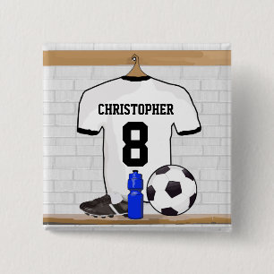 Gepersonaliseerd wit zwart Football Soccer Jersey Vierkante Button 5,1 Cm