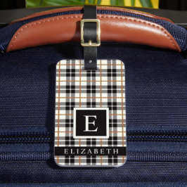 Gepersonaliseerd Wit Zwart Grijs Rood Geruit Patro Bagagelabel