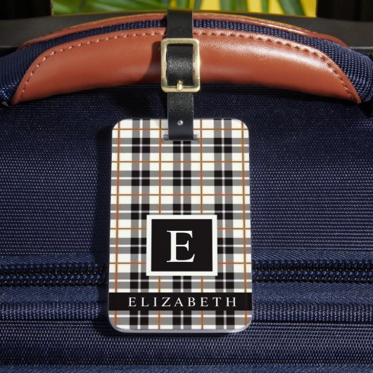 Gepersonaliseerd Wit Zwart Grijs Rood Geruit Patro Bagagelabel (Voorkant Insitu 2)