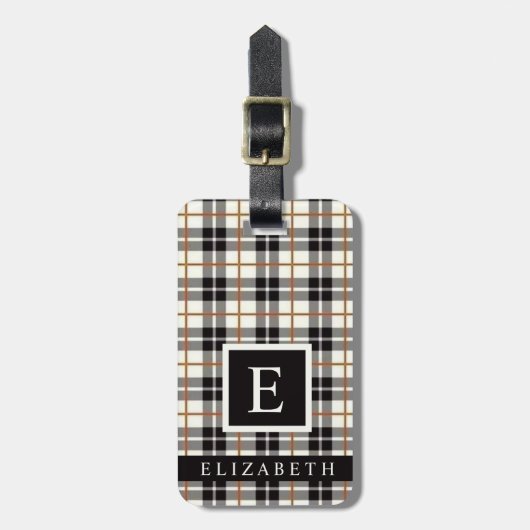 Gepersonaliseerd Wit Zwart Grijs Rood Geruit Patro Bagagelabel (Voorkant verticaal)