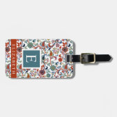 Gepersonaliseerd Witte Bloemen Rode Groene Paisley Bagagelabel (Voorkant horizontaal)