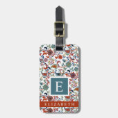 Gepersonaliseerd Witte Bloemen Rode Groene Paisley Bagagelabel (Voorkant verticaal)