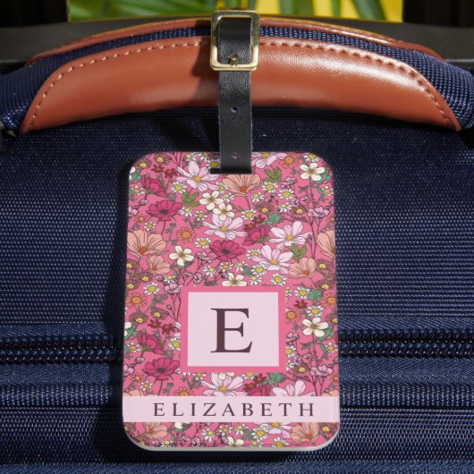 Gepersonaliseerd Witte Bloemen Roze Bloem Bagagelabel (Voorkant Insitu 2)