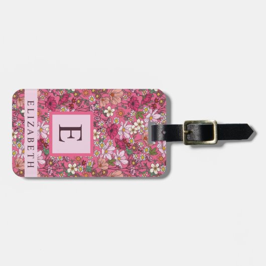 Gepersonaliseerd Witte Bloemen Roze Bloem Bagagelabel (Voorkant horizontaal)