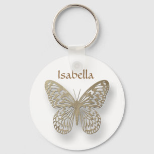 Gepersonaliseerd witte en goudvlinderSleutelhanger Sleutelhanger