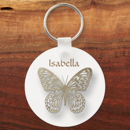 Gepersonaliseerd witte en goudvlinderSleutelhanger Sleutelhanger (Voorkant)