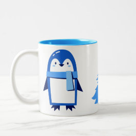 Gepersonaliseerd witte kerst met Cute Penguin Tweekleurige Koffiemok