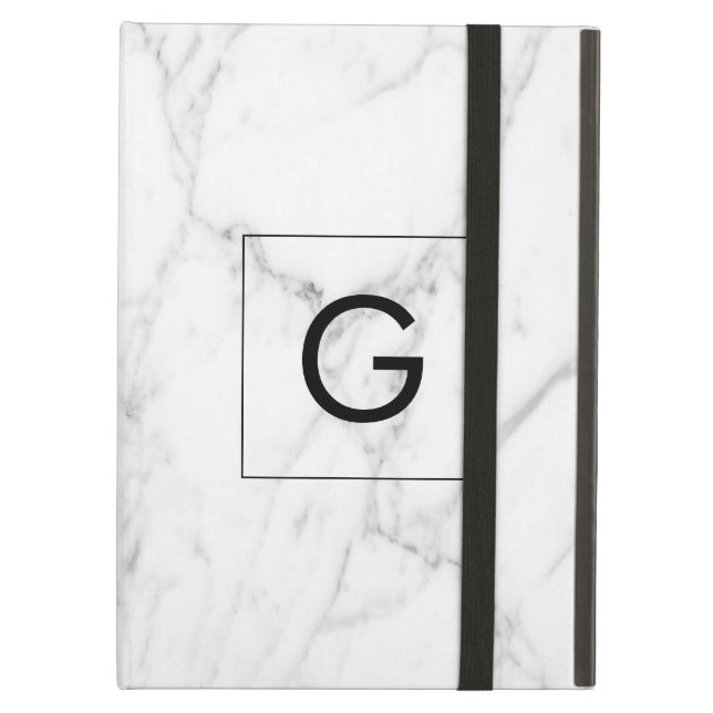 Gepersonaliseerd witte marmer monogram iPad air hoesje (Voorkant Gesloten)