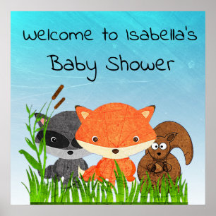 Gepersonaliseerd Woodland Creatures Baby shower Po Poster