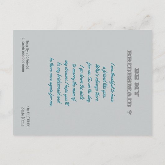 Gepersonaliseerd, word jij mijn bruidsmeisje ? uitnodiging briefkaart (Achterkant)