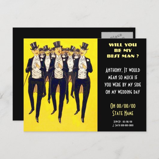 Gepersonaliseerd worden mijn beste man, bruidsjonk uitnodiging briefkaart (Voorkant / Achterkant)