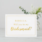 Gepersonaliseerd Wordt jij mijn bruidsmeisje foto? Folie Uitnodiging (Staand Voorkant)