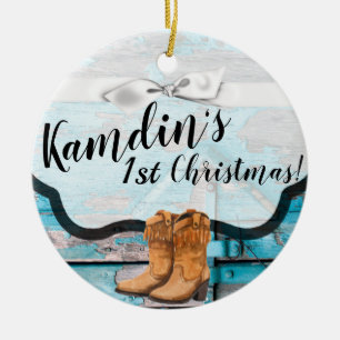 Gepersonaliseerd XMAS Ornament Blauw Houten Schuur