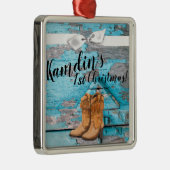 Gepersonaliseerd XMAS Ornament Blauw Houten Schuur (Rechts)